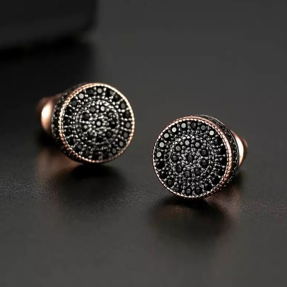 Jewelry - 🌑 18K rose gold black round pave stud earrings